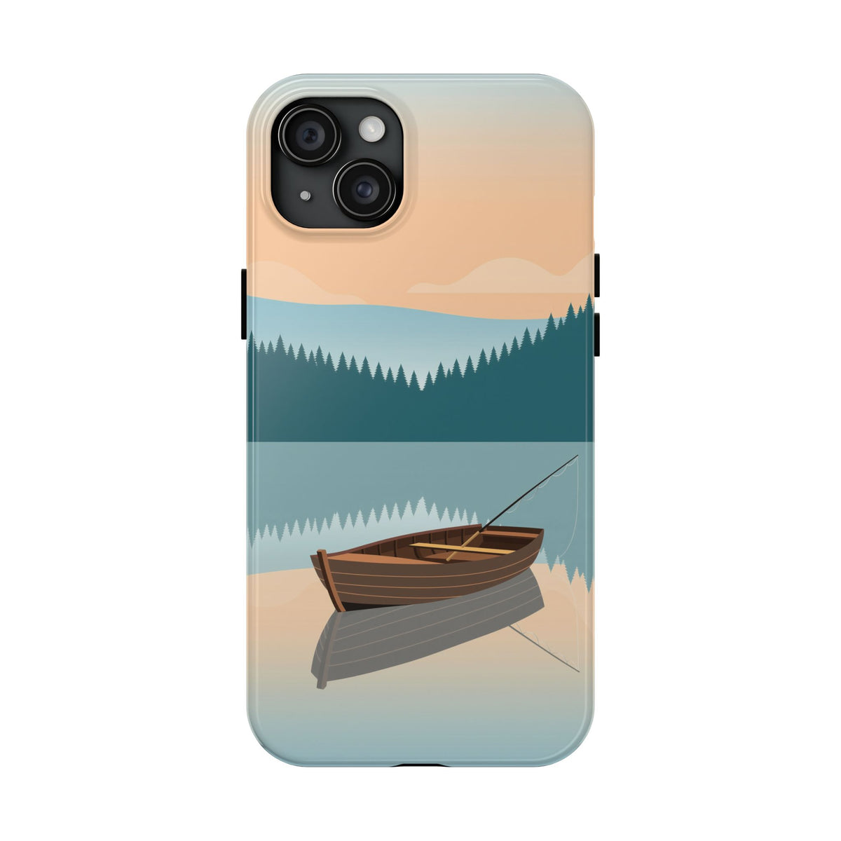 Fishing Phone Case - Misty Lake Rowboat at Dawn, Minimalist
