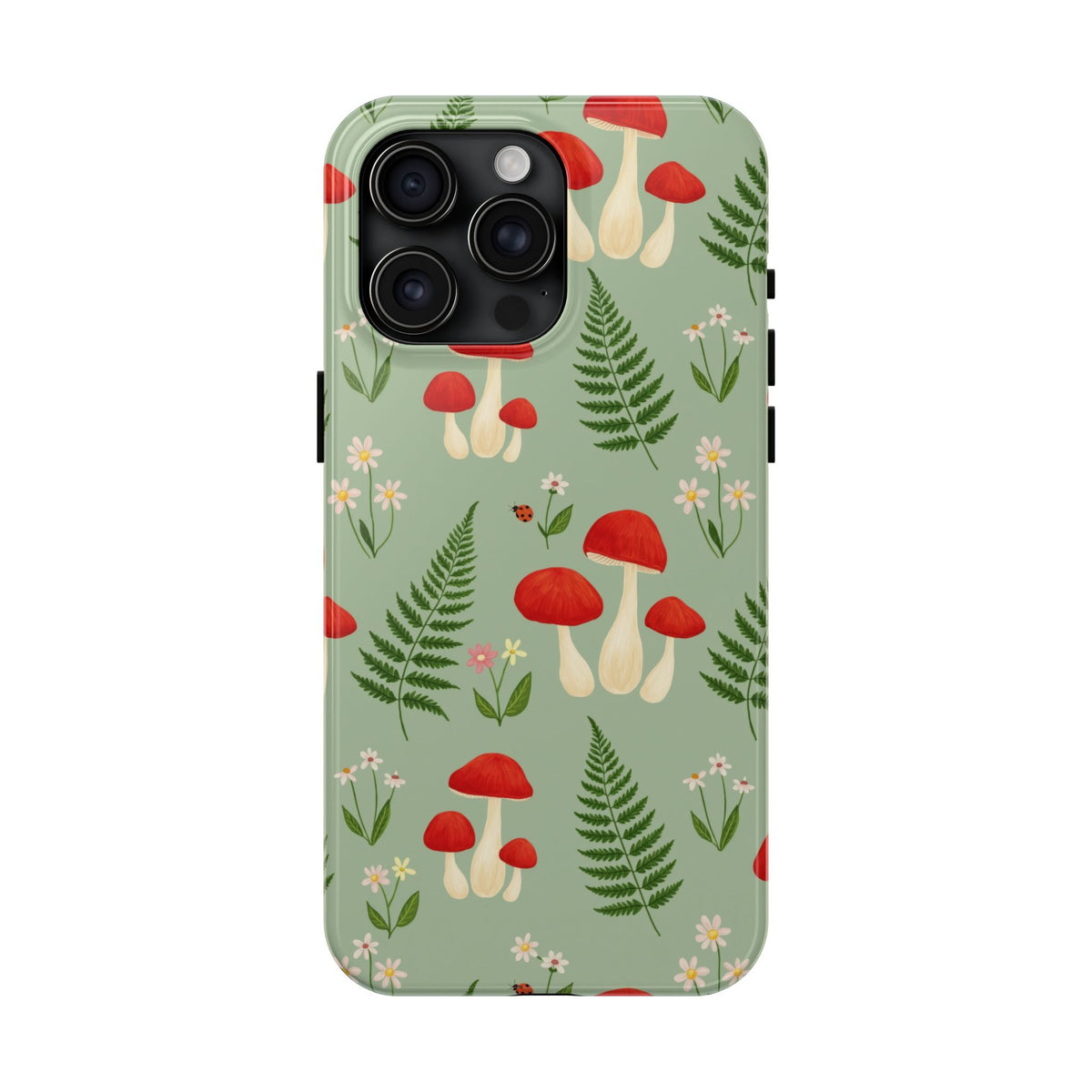 Cottagecore Mushroom Phone Case - Fern and Wildflower Pattern