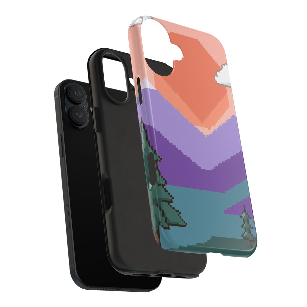 Pixel Art Phone Case - Retro 16-Bit Mountain Sunset Design