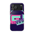 Retro Cassette Phone Case - Neon Headphones and Synth Design