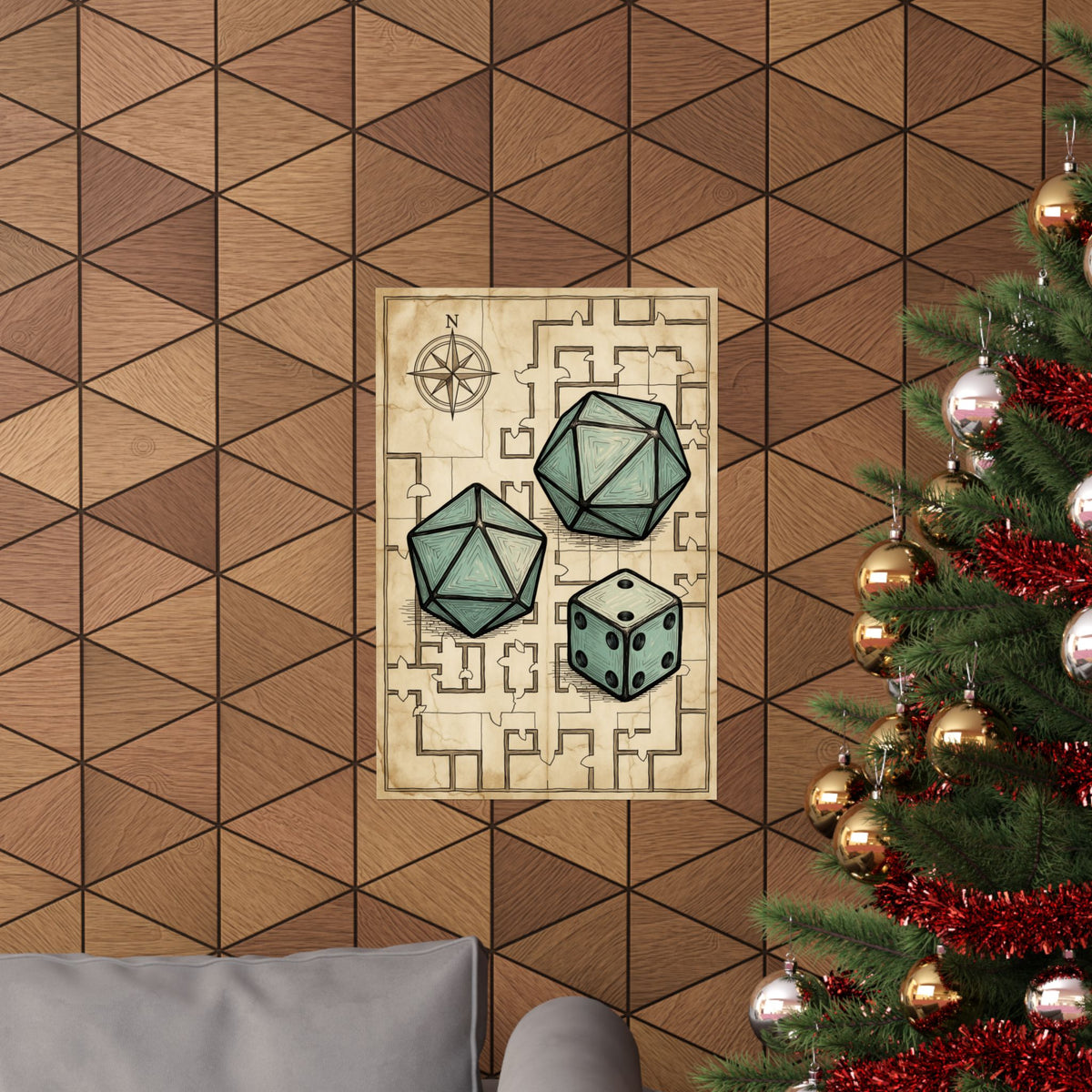 Tabletop RPG Poster - Dice and Dungeon Map Game Room Art