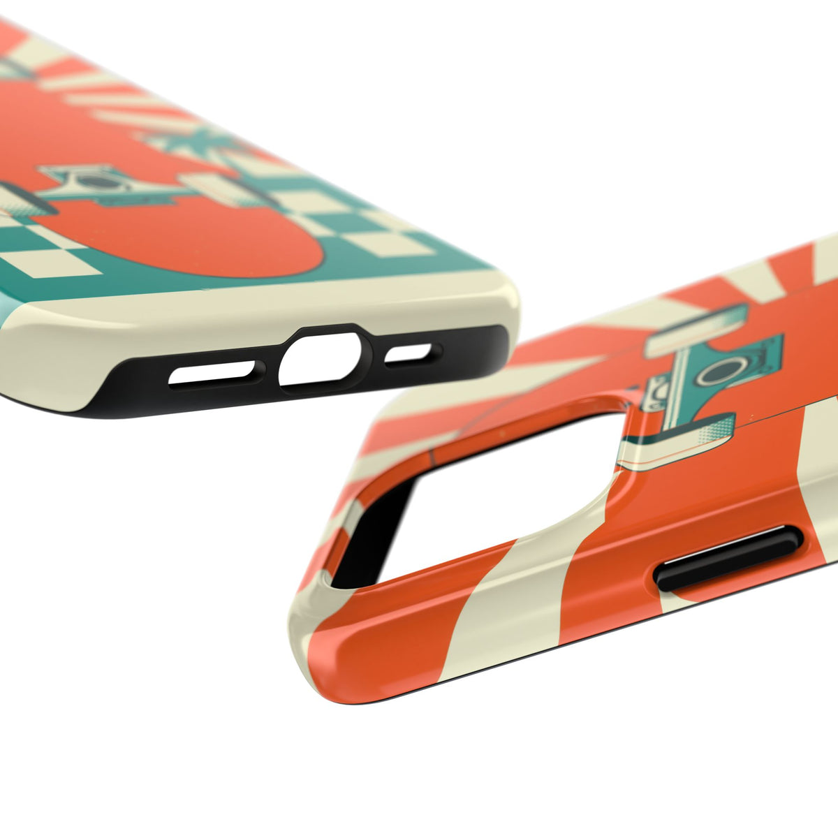 Skateboard Phone Case - Retro Sunburst, Palms and Checkerboard