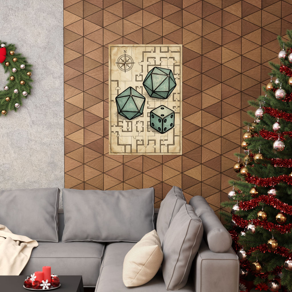 Tabletop RPG Poster - Dice and Dungeon Map Game Room Art