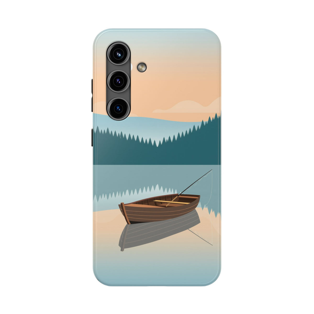 Fishing Phone Case - Misty Lake Rowboat at Dawn, Minimalist