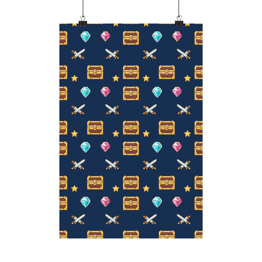 Pixel Treasure Poster - Retro RPG Style Gems Pattern Art