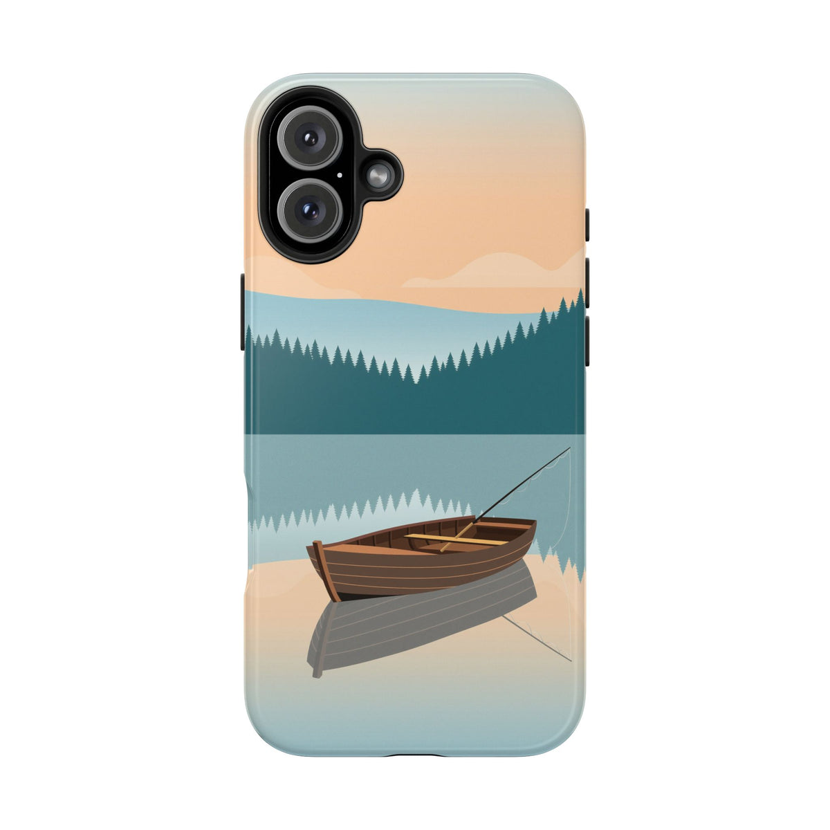 Fishing Phone Case - Misty Lake Rowboat at Dawn, Minimalist