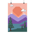 Pixel Art Poster - Retro 16-Bit Mountain Sunset Wall Art