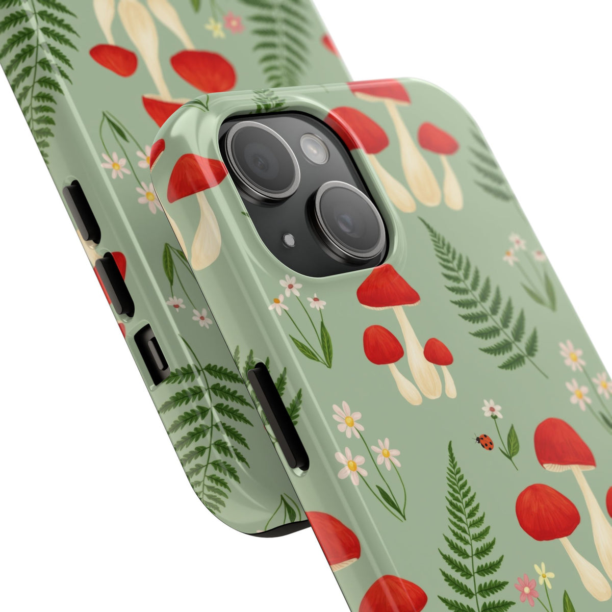 Cottagecore Mushroom Phone Case - Fern and Wildflower Pattern