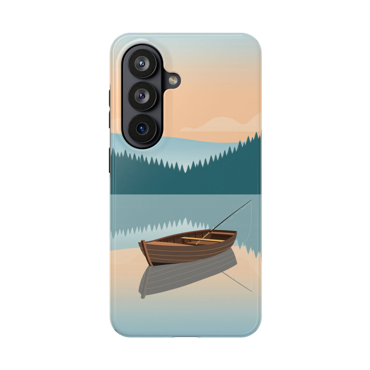 Fishing Phone Case - Misty Lake Rowboat at Dawn, Minimalist