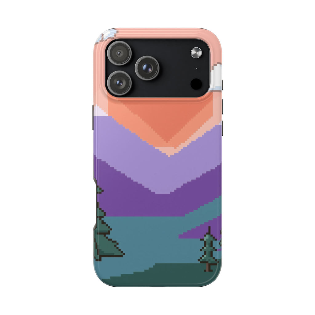 Pixel Art Phone Case - Retro 16-Bit Mountain Sunset Design