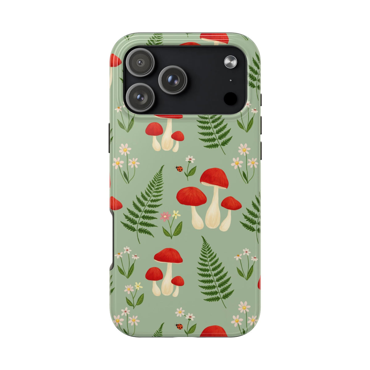 Cottagecore Mushroom Phone Case - Fern and Wildflower Pattern