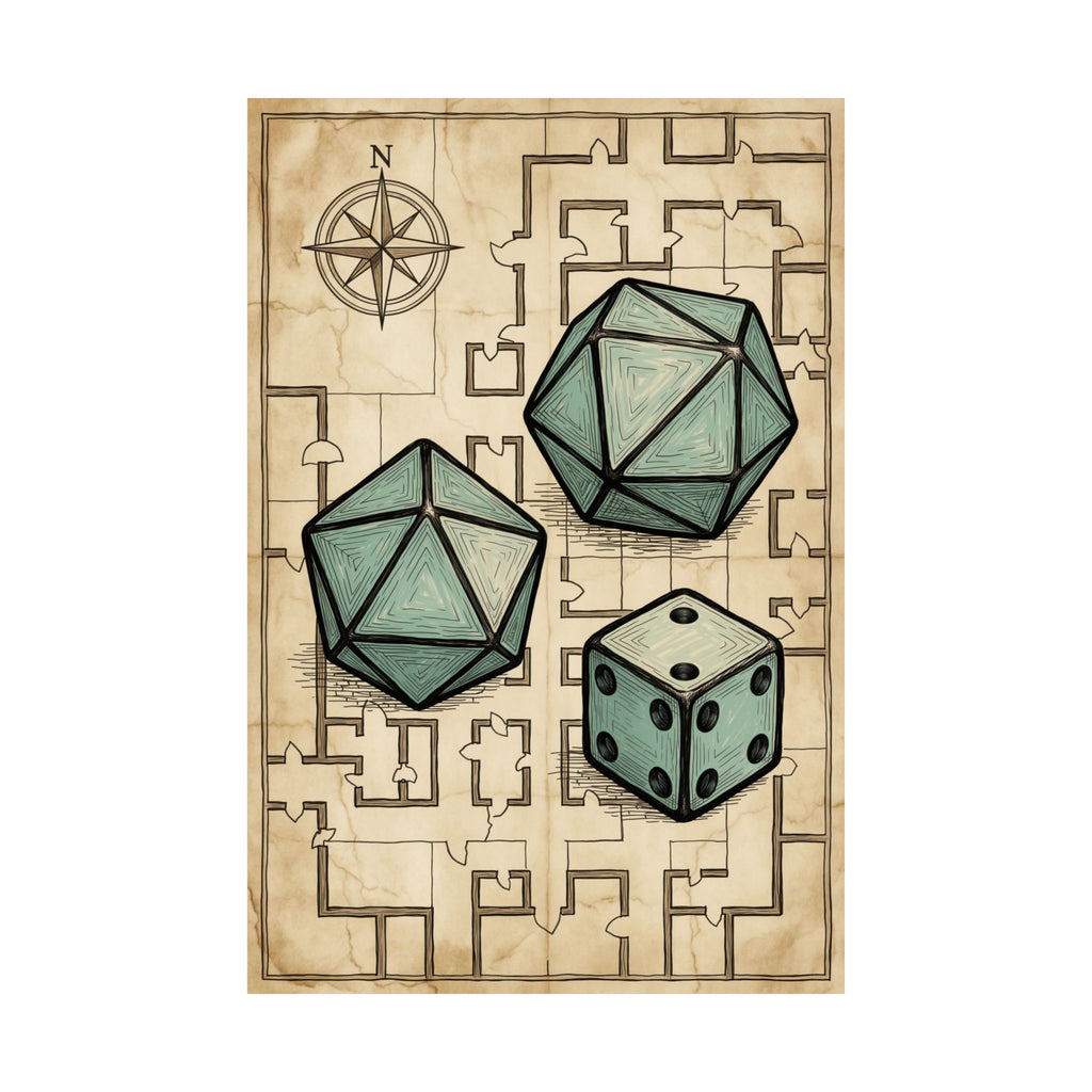 Tabletop RPG Poster - Dice and Dungeon Map Game Room Art