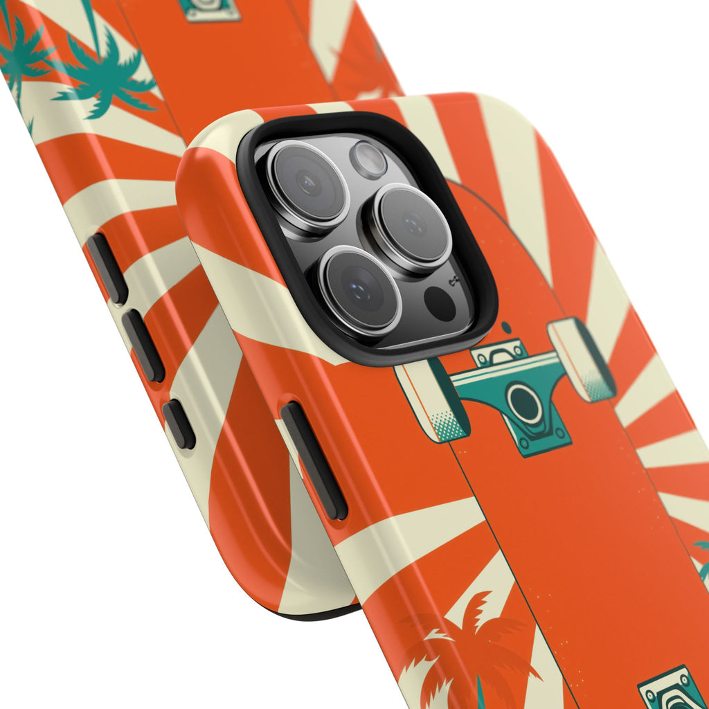 Skateboard Phone Case - Retro Sunburst, Palms and Checkerboard