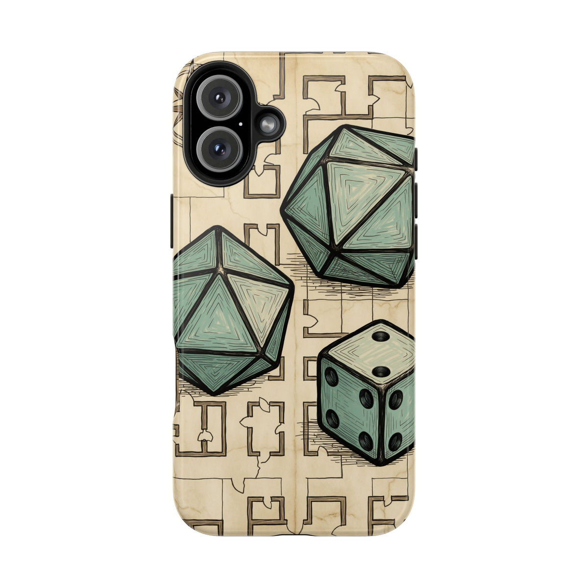 Tabletop RPG Phone Case - Polyhedral Dice and Dungeon Map