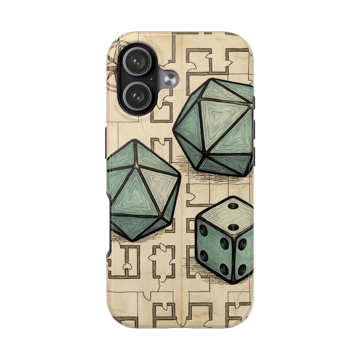 Tabletop RPG Phone Case - Polyhedral Dice and Dungeon Map