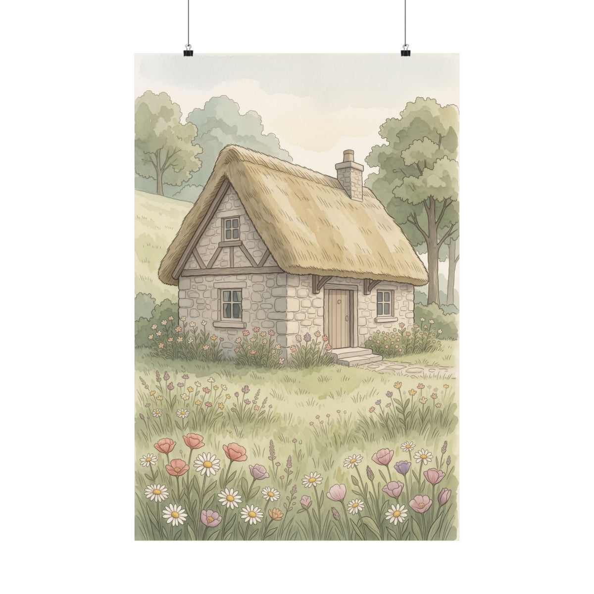 Cottagecore Cottage Poster - Storybook Meadow Wall Art Print