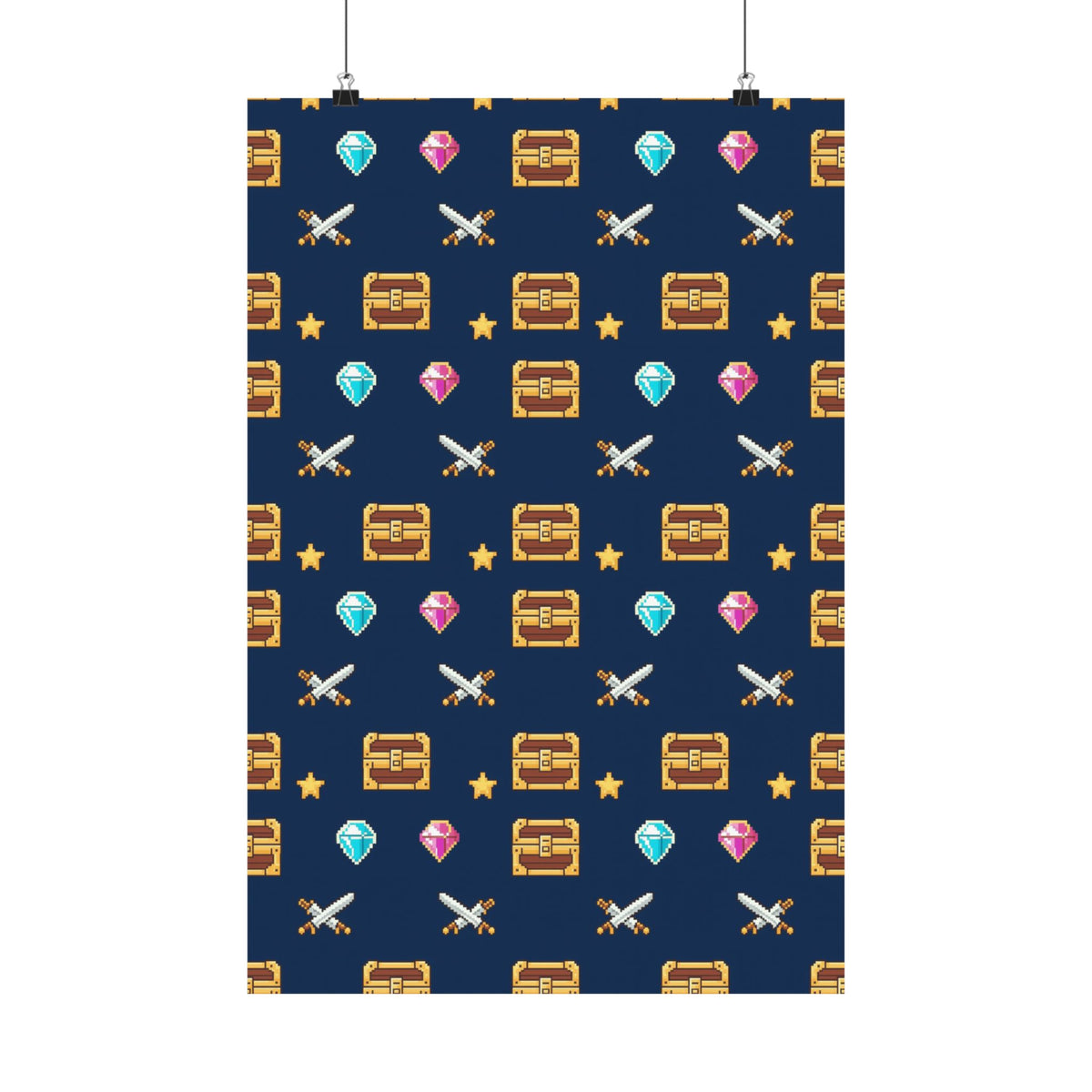 Pixel Treasure Poster - Retro RPG Style Gems Pattern Art