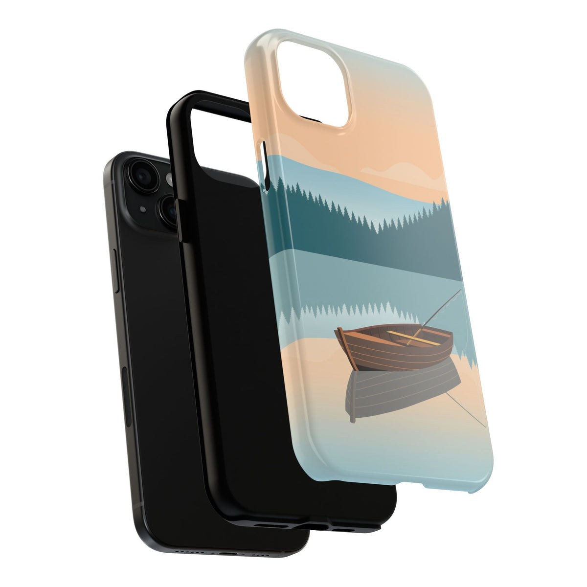 Fishing Phone Case - Misty Lake Rowboat at Dawn, Minimalist