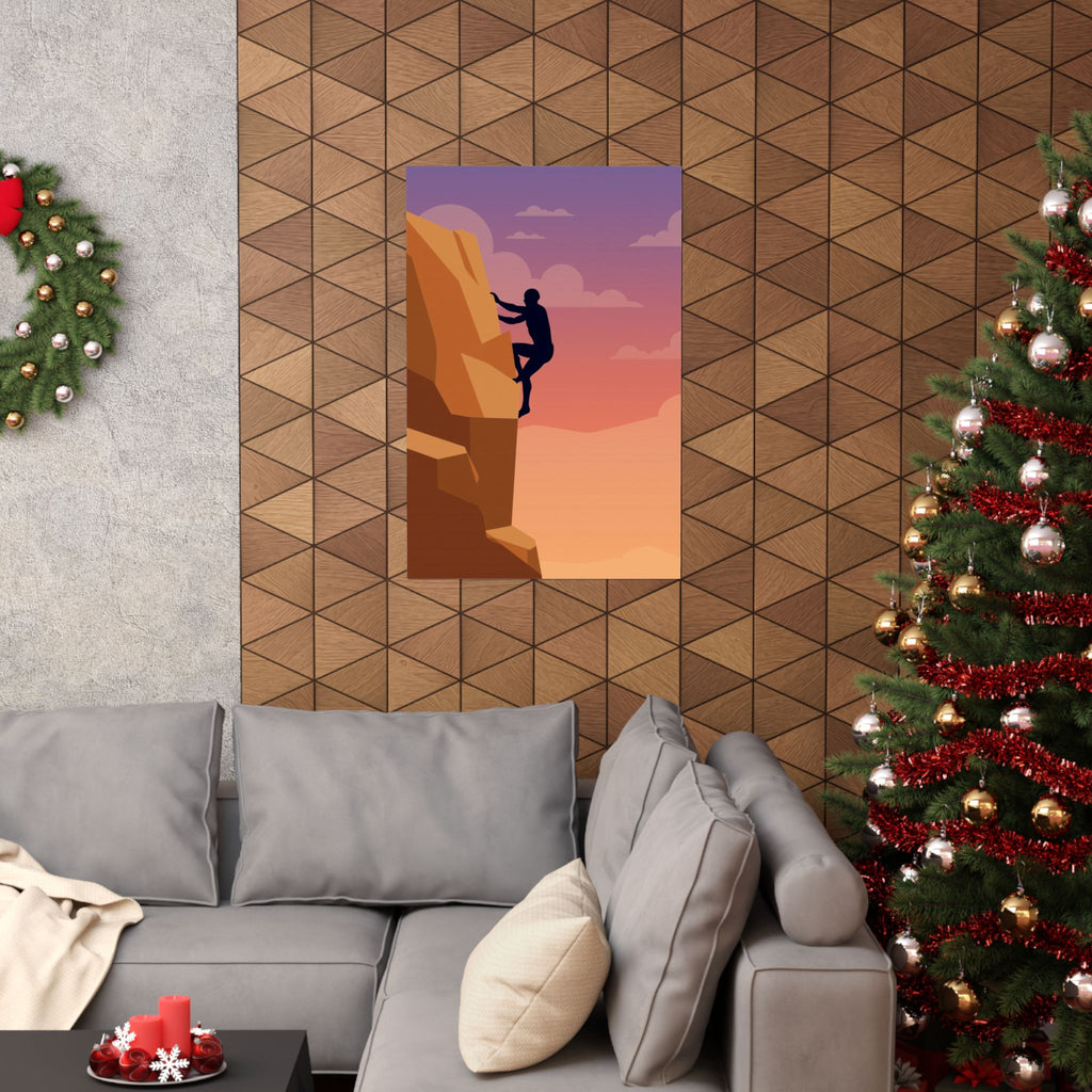 Rock Climber Poster - Sandstone Cliff Sunset Wall Art Print