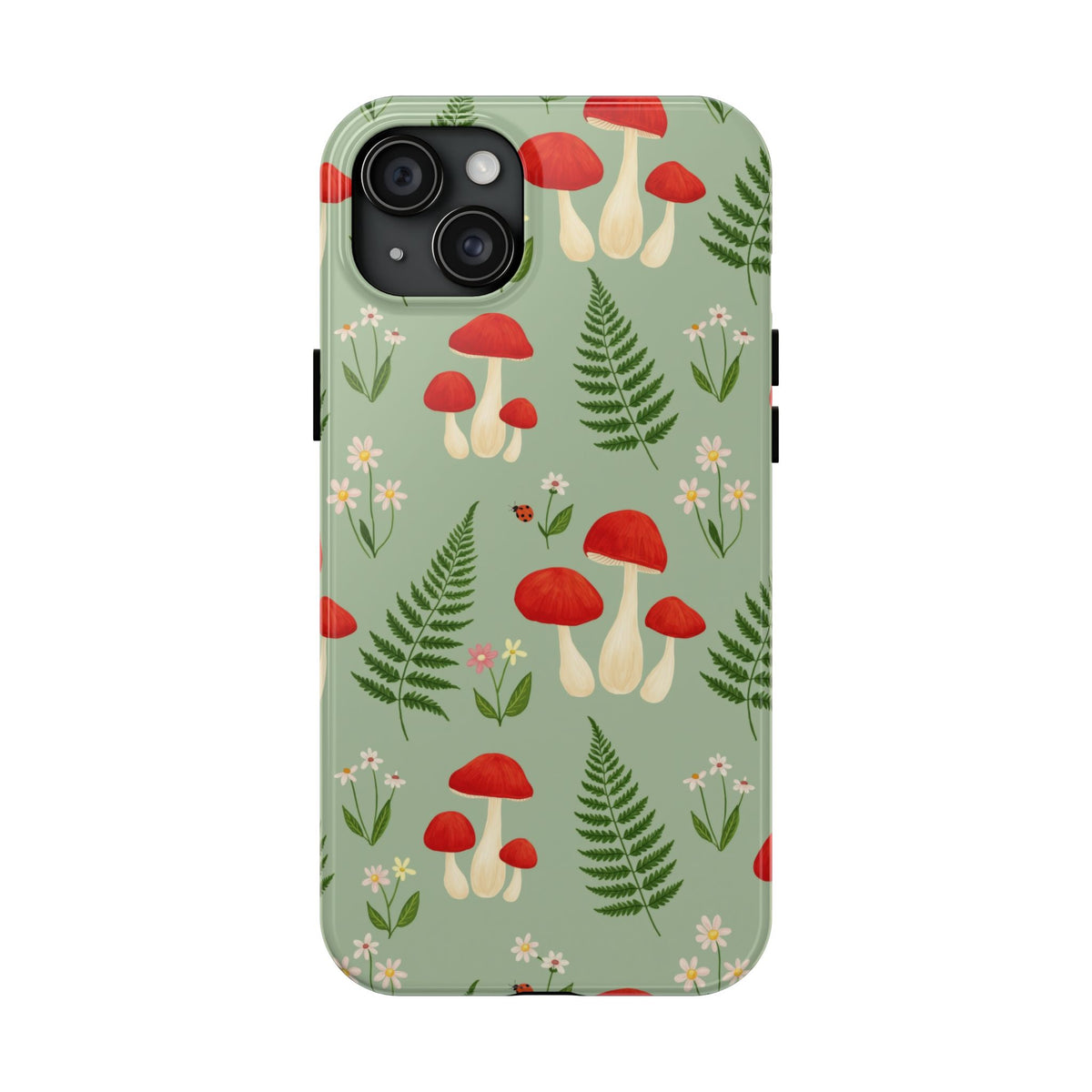 Cottagecore Mushroom Phone Case - Fern and Wildflower Pattern