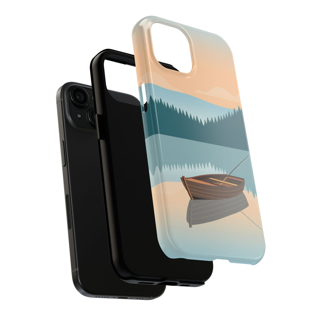 Fishing Phone Case - Misty Lake Rowboat at Dawn, Minimalist