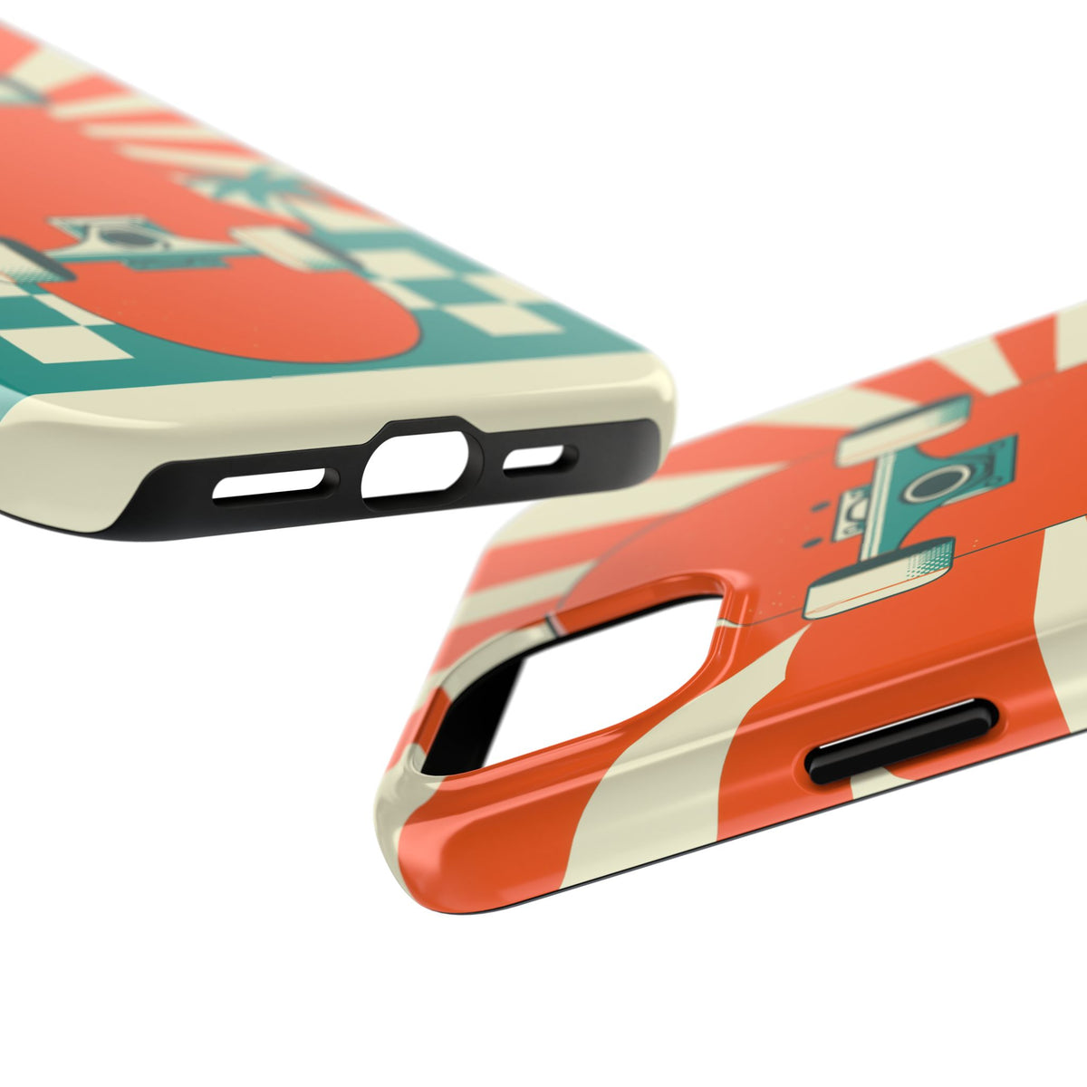 Skateboard Phone Case - Retro Sunburst, Palms and Checkerboard