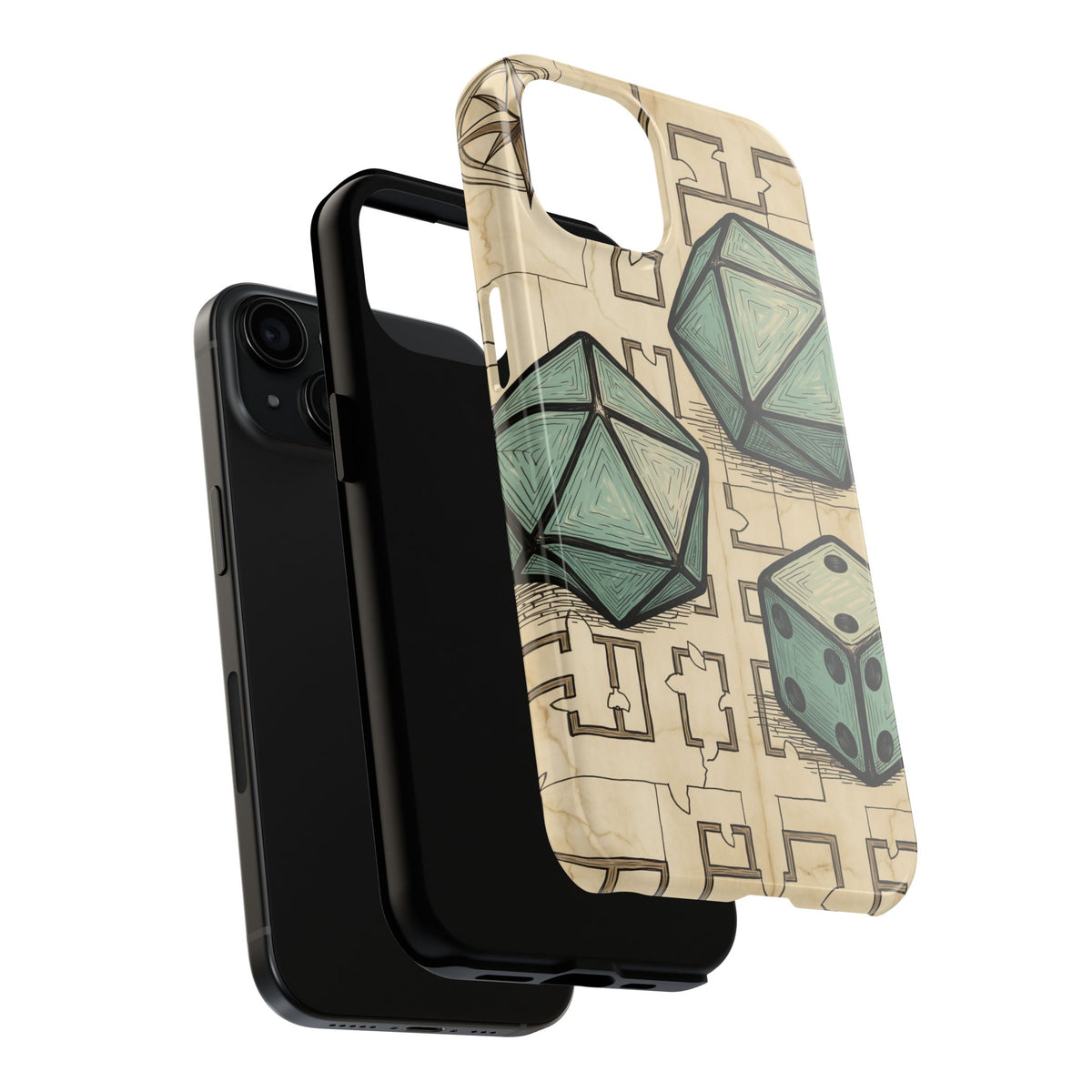 Tabletop RPG Phone Case - Polyhedral Dice and Dungeon Map
