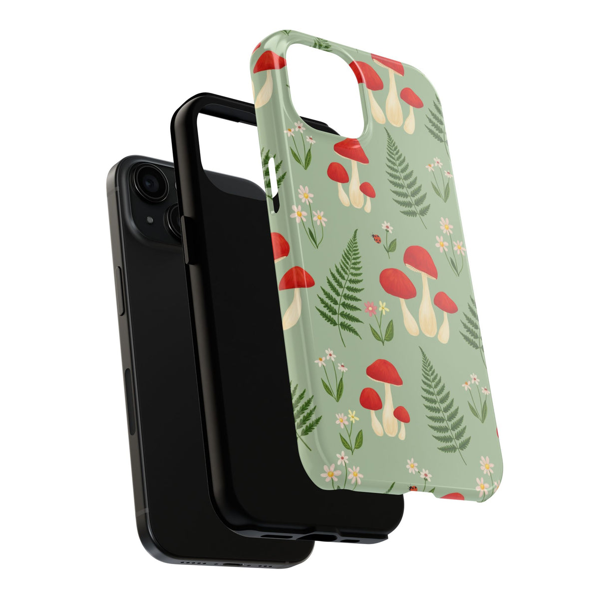Cottagecore Mushroom Phone Case - Fern and Wildflower Pattern