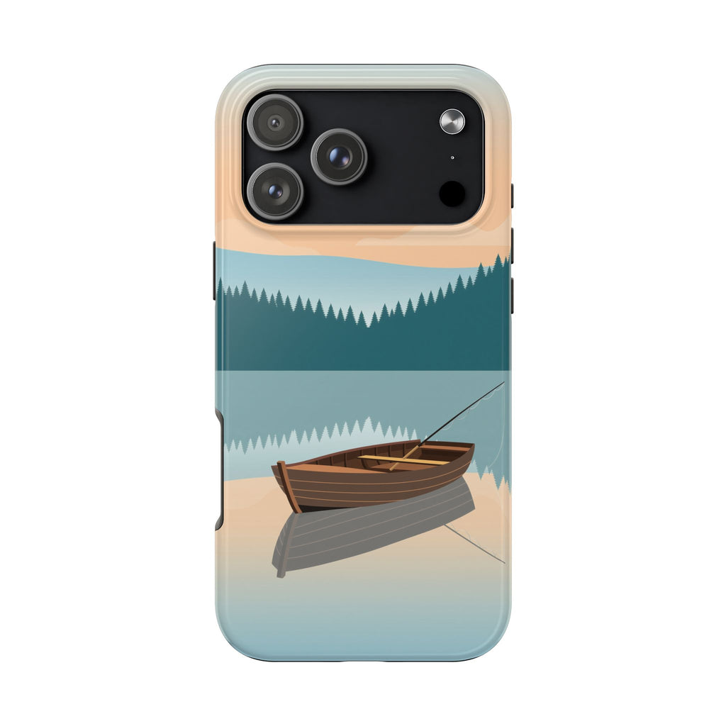 Fishing Phone Case - Misty Lake Rowboat at Dawn, Minimalist
