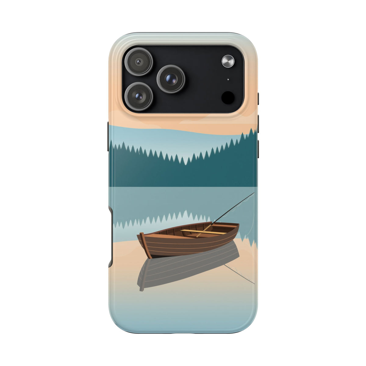 Fishing Phone Case - Misty Lake Rowboat at Dawn, Minimalist
