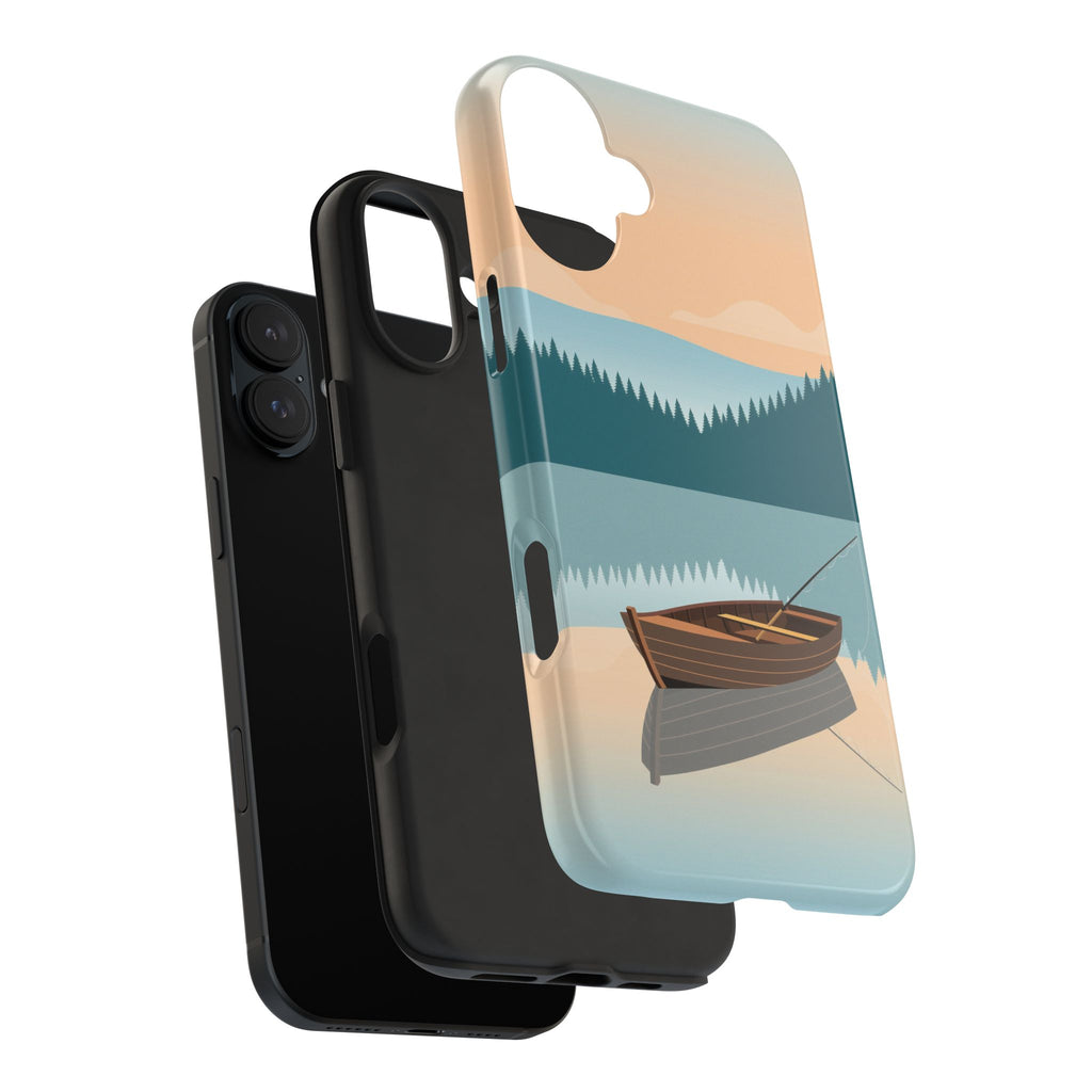 Fishing Phone Case - Misty Lake Rowboat at Dawn, Minimalist