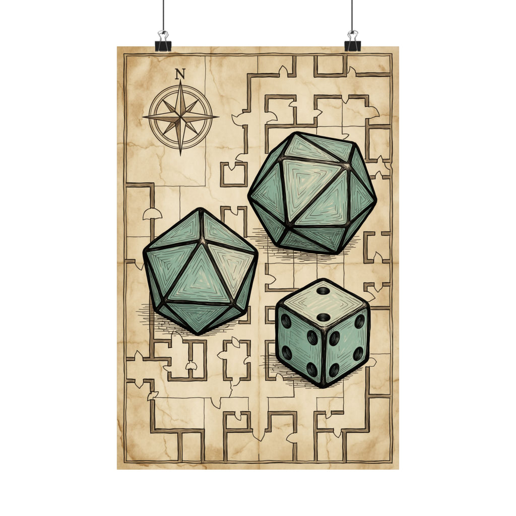 Tabletop RPG Poster - Dice and Dungeon Map Game Room Art