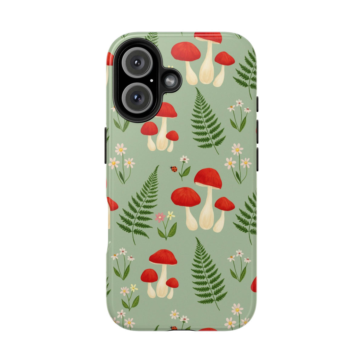 Cottagecore Mushroom Phone Case - Fern and Wildflower Pattern