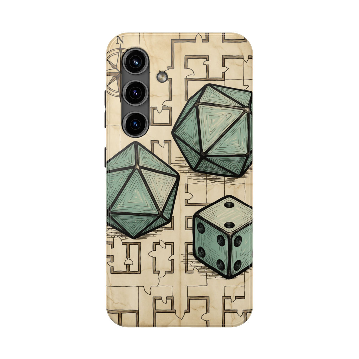 Tabletop RPG Phone Case - Polyhedral Dice and Dungeon Map