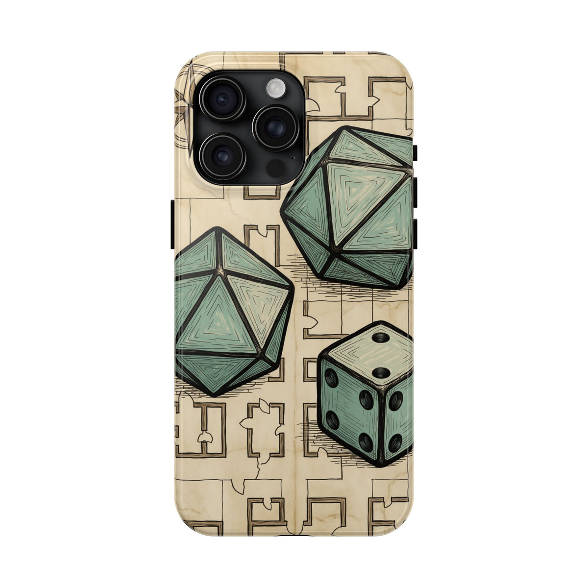 Tabletop RPG Phone Case - Polyhedral Dice and Dungeon Map
