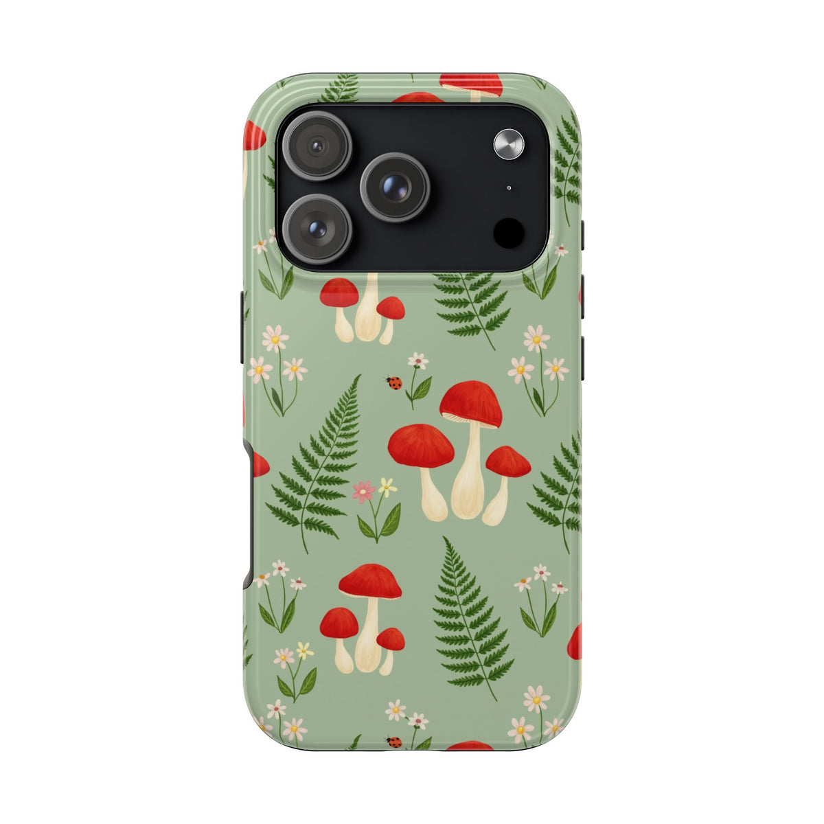 Cottagecore Mushroom Phone Case - Fern and Wildflower Pattern