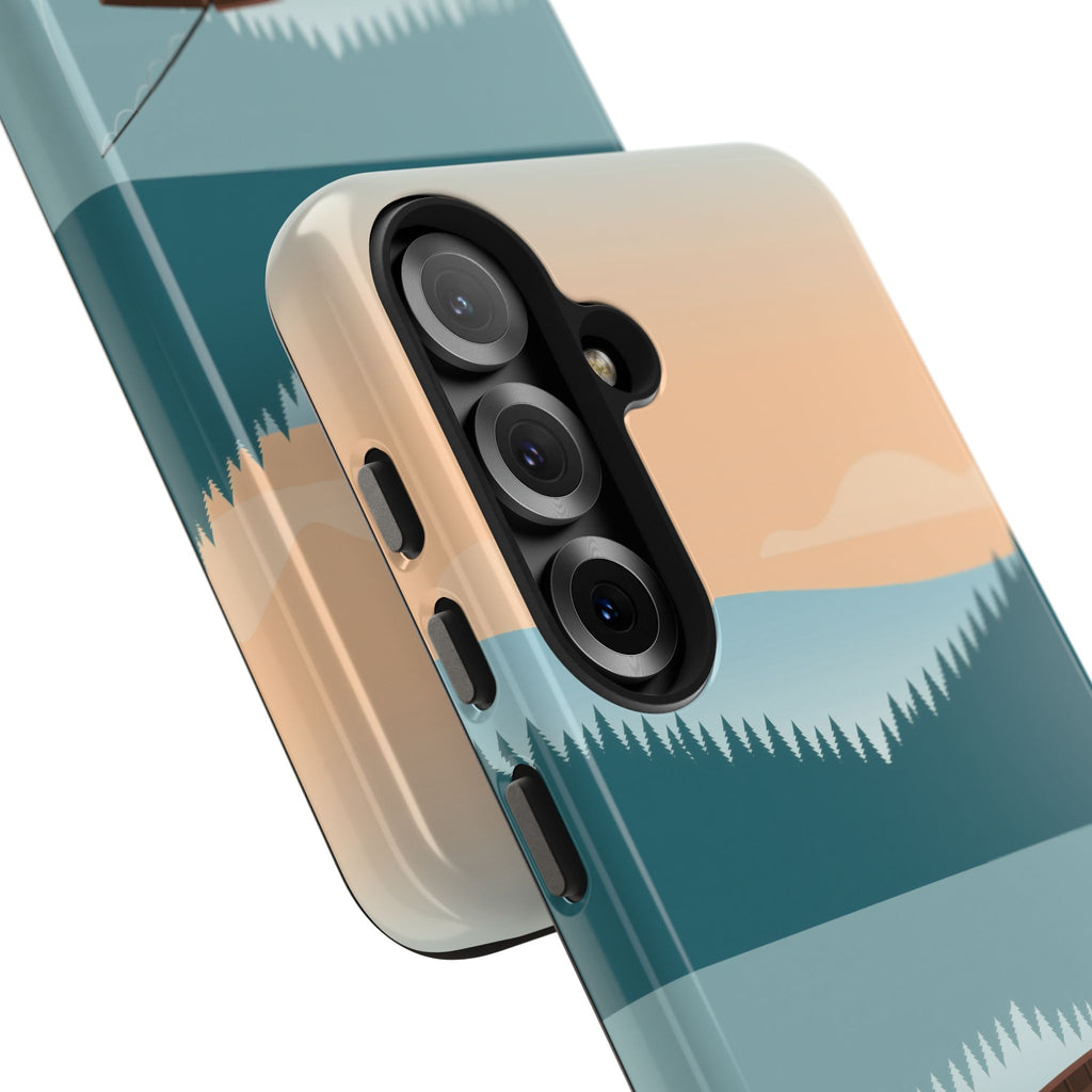 Fishing Phone Case - Misty Lake Rowboat at Dawn, Minimalist