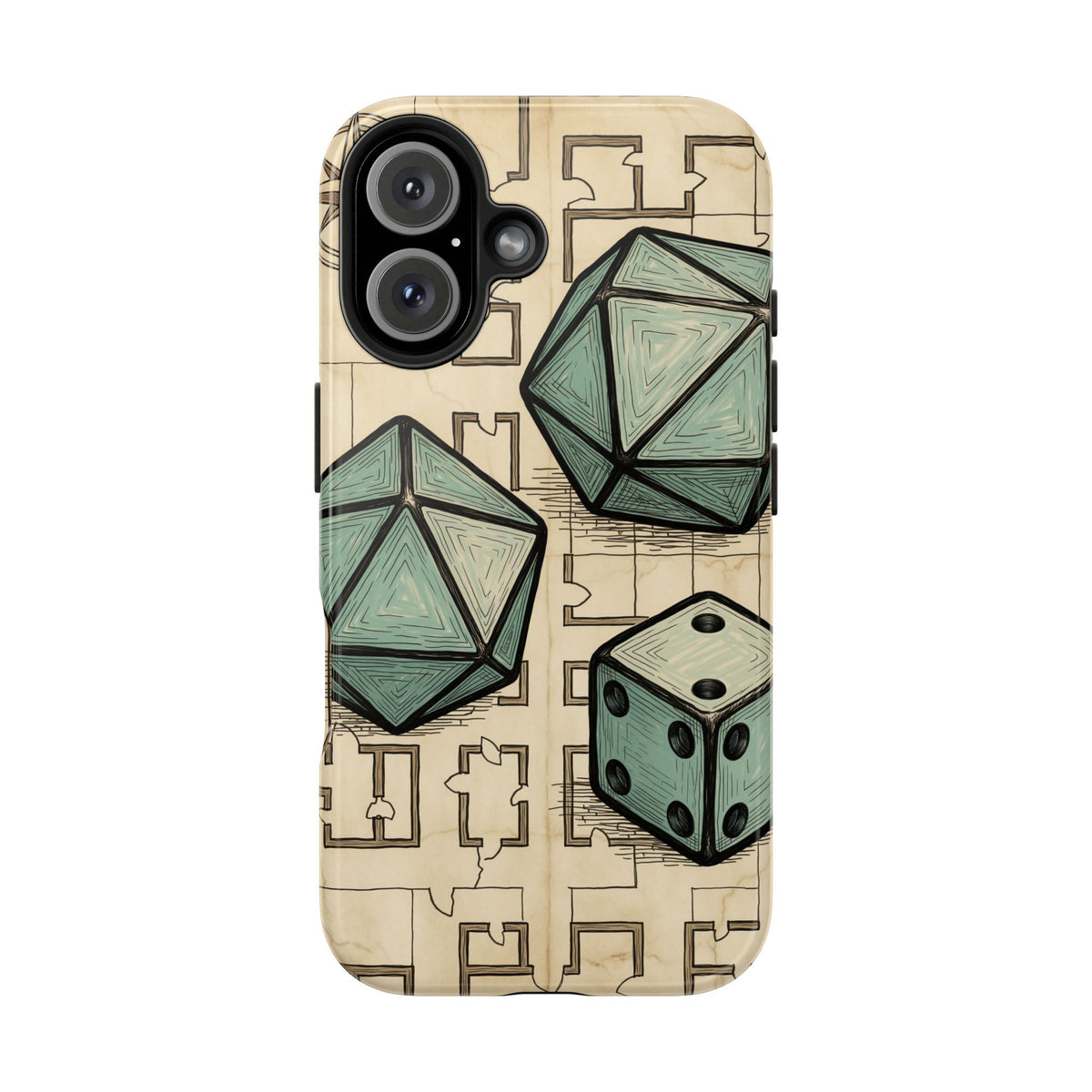 Tabletop RPG Phone Case - Polyhedral Dice and Dungeon Map