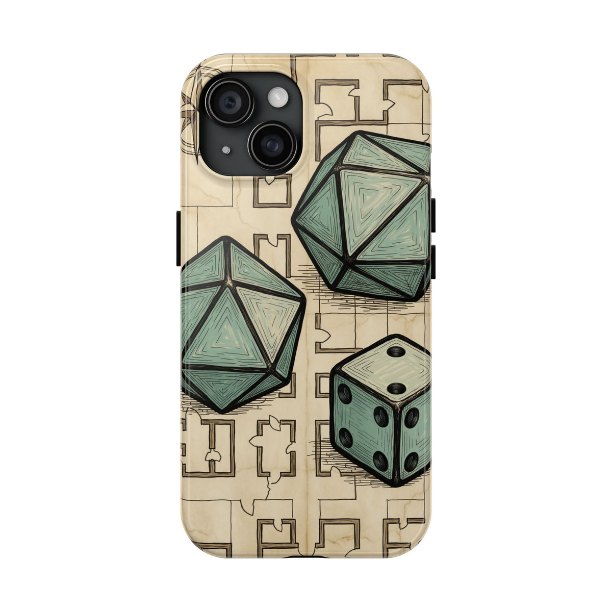 Tabletop RPG Phone Case - Polyhedral Dice and Dungeon Map