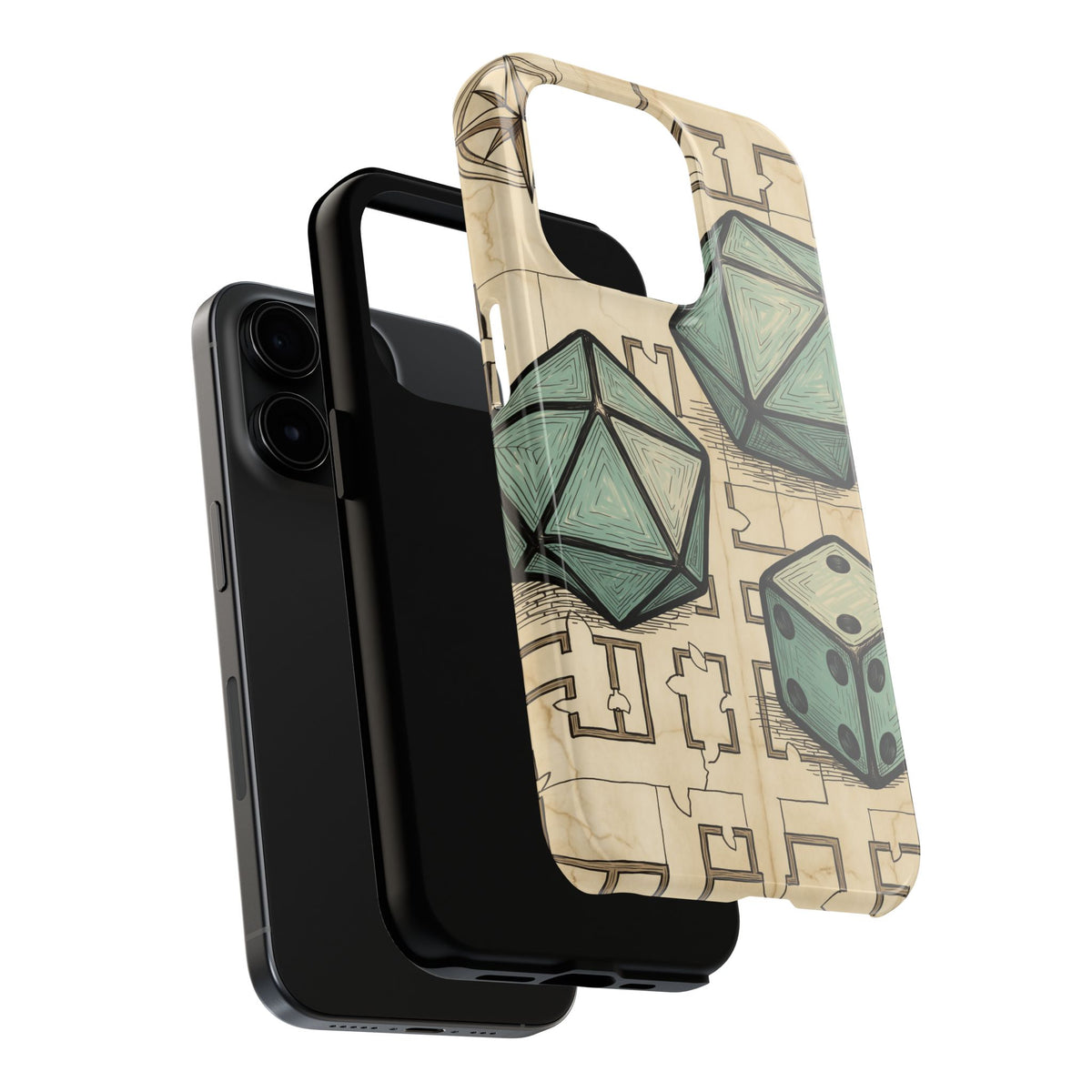 Tabletop RPG Phone Case - Polyhedral Dice and Dungeon Map