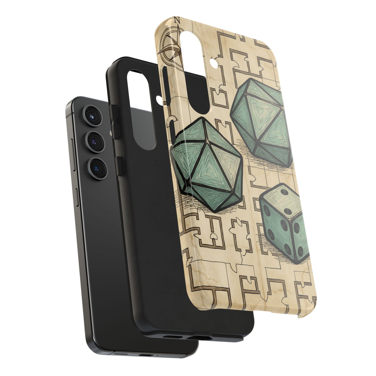 Tabletop RPG Phone Case - Polyhedral Dice and Dungeon Map