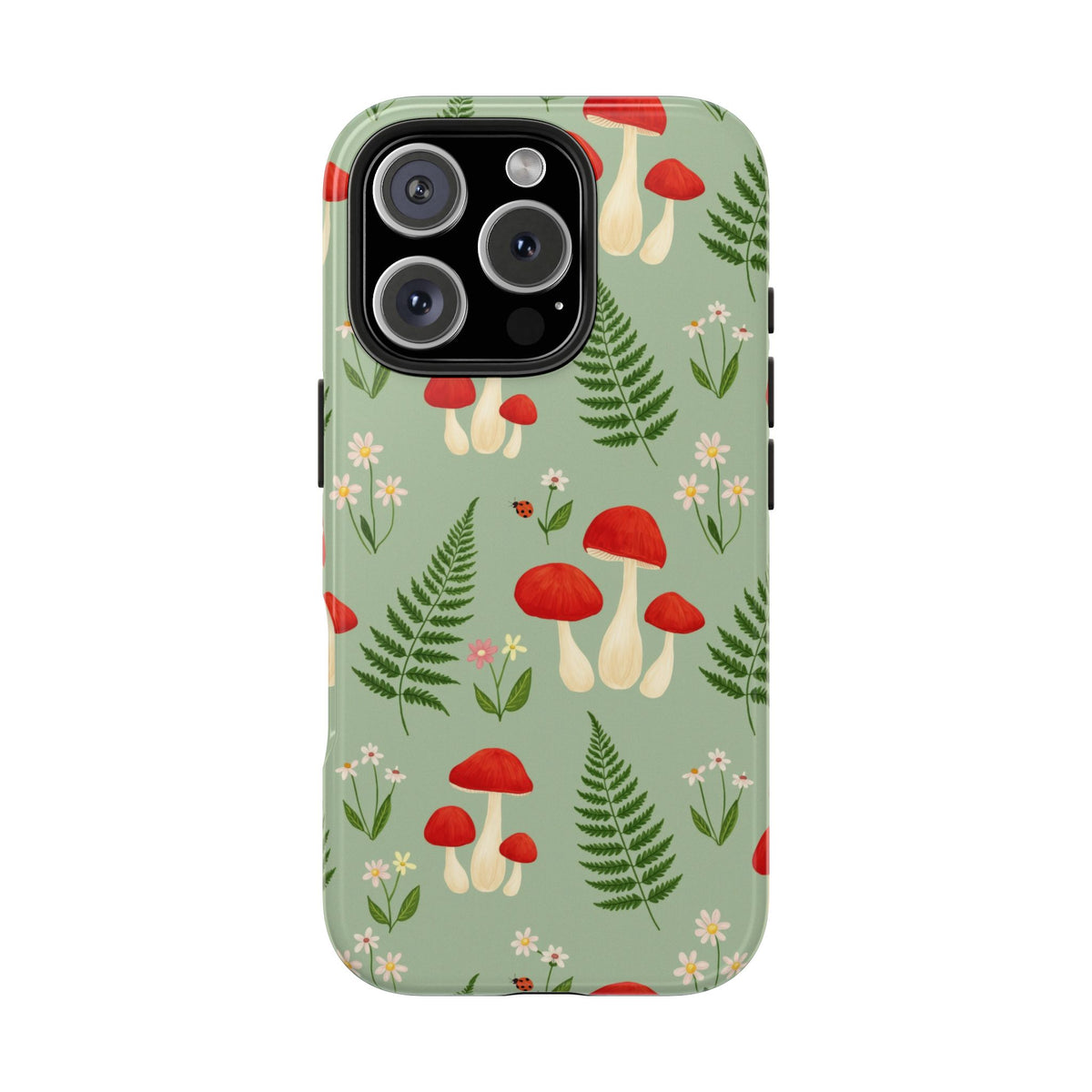 Cottagecore Mushroom Phone Case - Fern and Wildflower Pattern