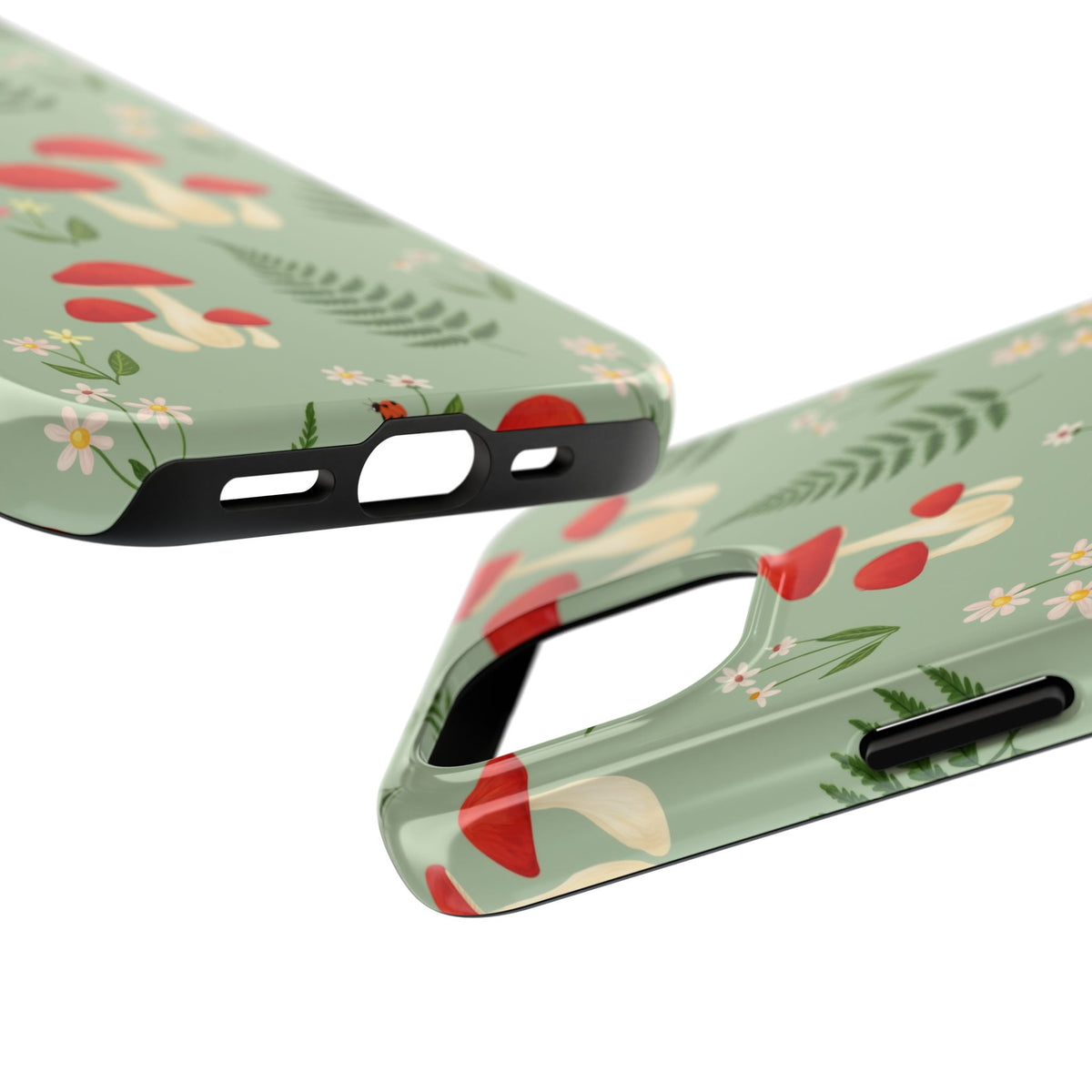 Cottagecore Mushroom Phone Case - Fern and Wildflower Pattern