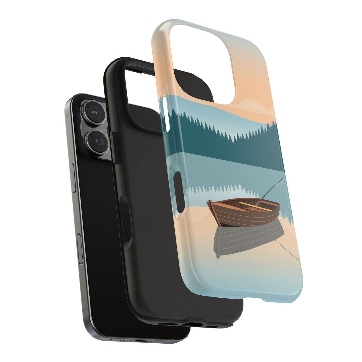 Fishing Phone Case - Misty Lake Rowboat at Dawn, Minimalist
