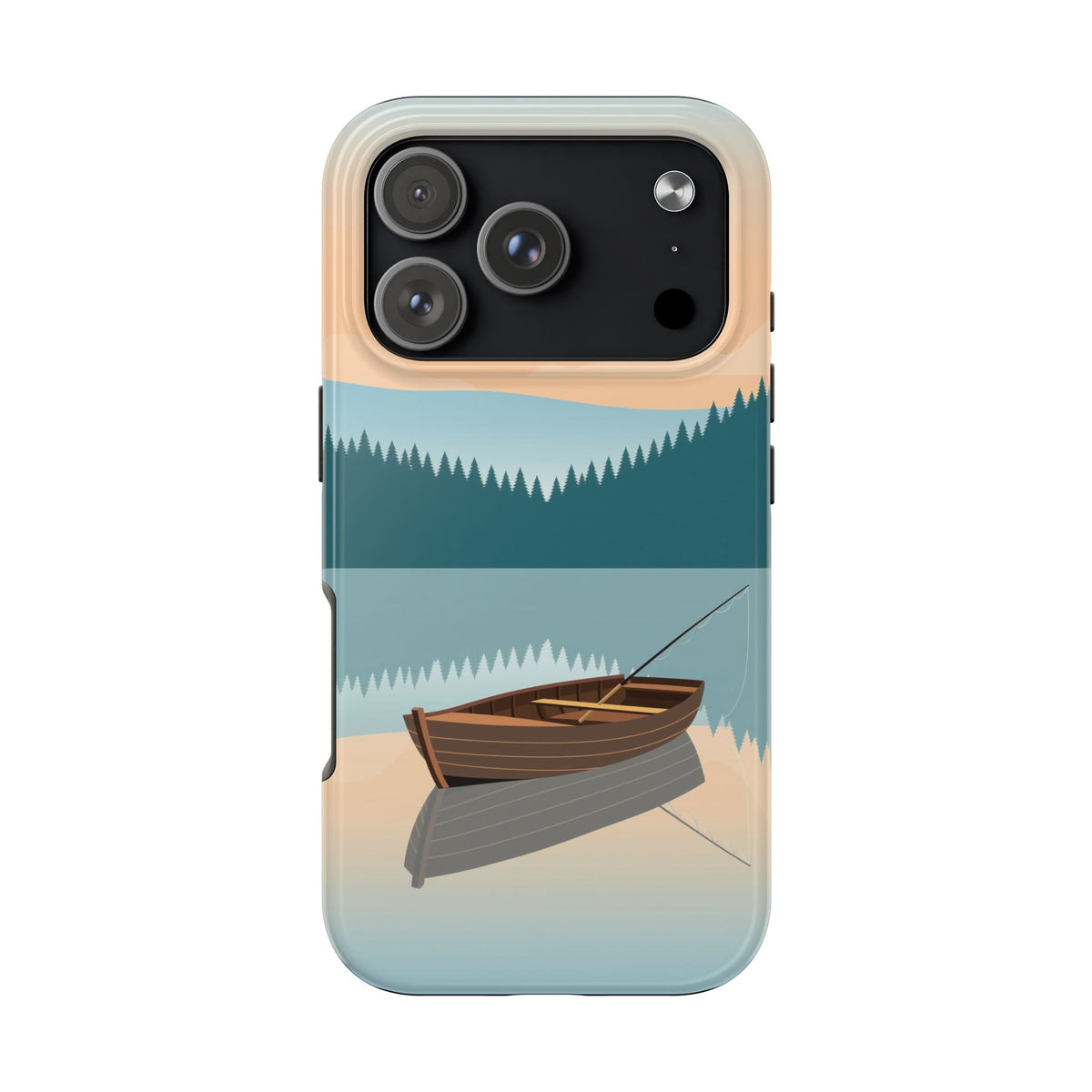 Fishing Phone Case - Misty Lake Rowboat at Dawn, Minimalist