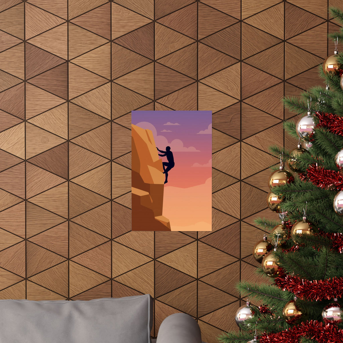 Rock Climber Poster - Sandstone Cliff Sunset Wall Art Print