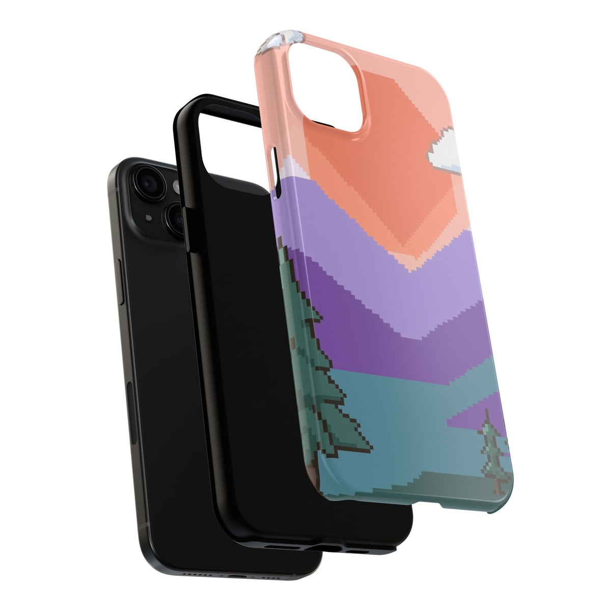 Pixel Art Phone Case - Retro 16-Bit Mountain Sunset Design