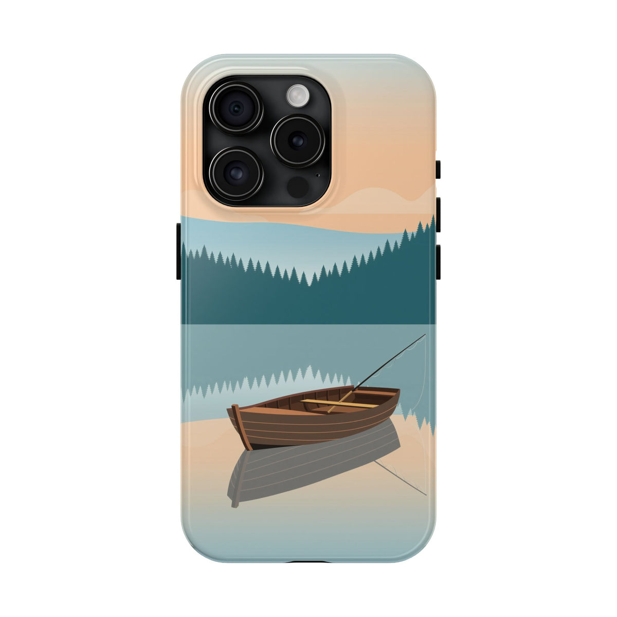 Fishing Phone Case - Misty Lake Rowboat at Dawn, Minimalist