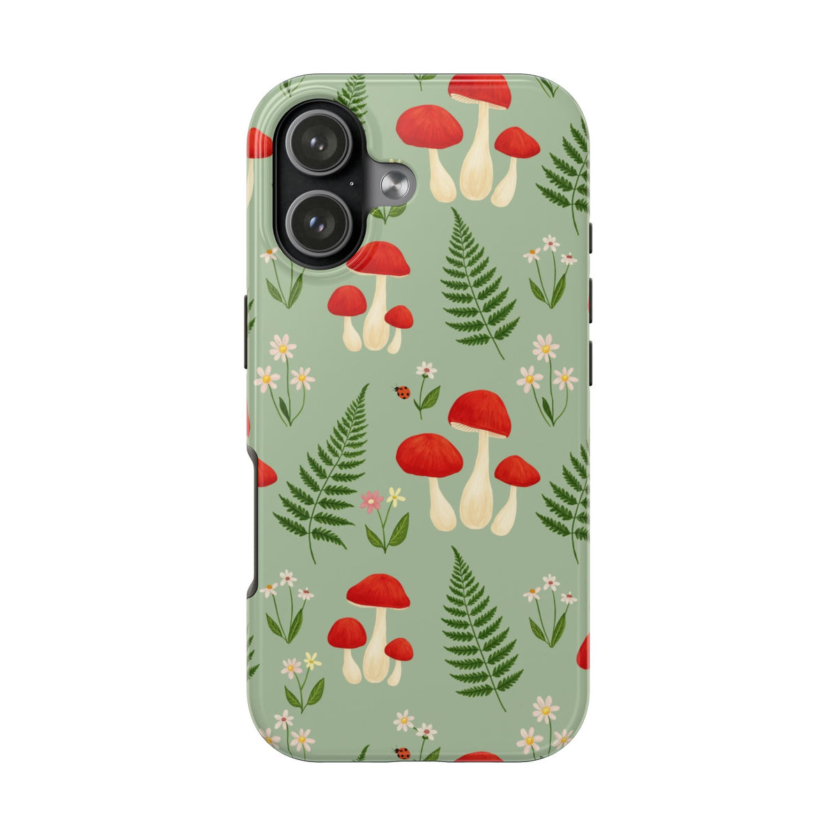 Cottagecore Mushroom Phone Case - Fern and Wildflower Pattern