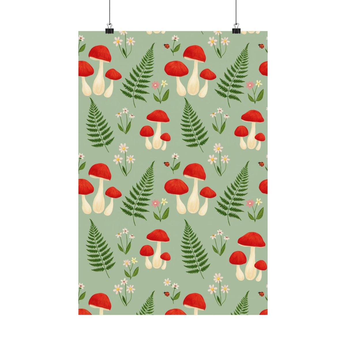 Cottagecore Mushroom Poster - Woodland Fern Wall Art Print